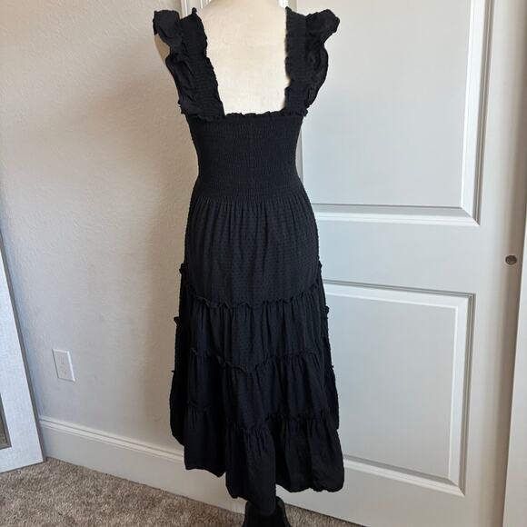 Kourt Calypso Women’s Swiss Dot Tiered Midi Dress Nap Style Black Sz L - Picture 2 of 12